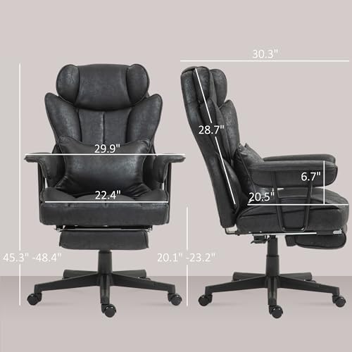HOMCOM Executive Office Chair 400LBS Big and Tall High Back, Black | Foot Rest, Microfiber Computer Desk Chair, Lumbar Support, Reclining Function, Wide Seat