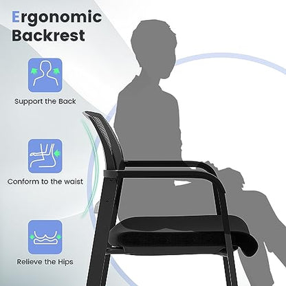 COSTWAY Stackable Office Guest Chairs Set of 2 with Armrests, No Wheels | Conference Room Chairs with Mesh Backrest and Upholstered Seat, Ergonomic Waiting Room Chairs for Office Home Reception Area - size: 2 Pack, style: No Wheels