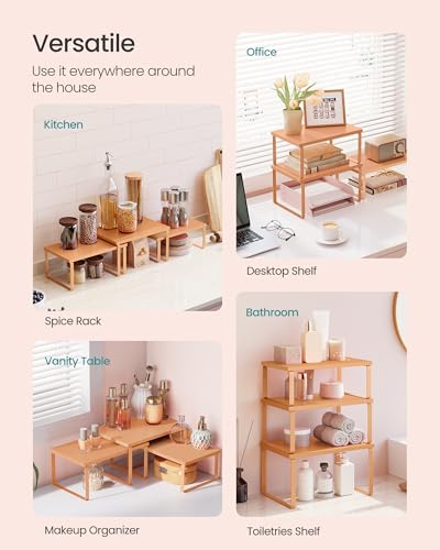 SONGMICS Cabinet Organizer Shelf, Set of 3 Spice Rack, Kitchen Storage | Kitchen Storage, Spice Rack, Expandable, Apricot, BYSTRO Collection UKCS220Y01 - color: Apricot