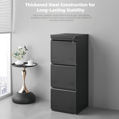 Approgreent Vertical 3 Drawer File Cabient with Lock, Metal Filing Cabinets for Home Office, Heavty Duty Office Storage Cabinet for A4/Letter/Legal (Matte Black) - color: 14-h Black