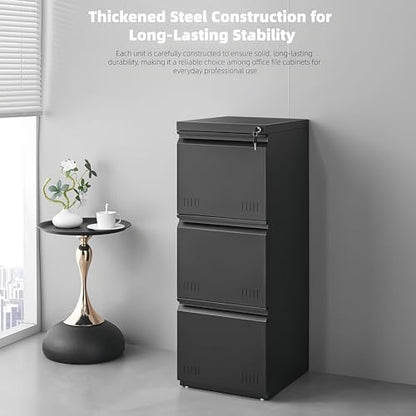 Approgreent Vertical 3 Drawer File Cabient with Lock, Metal Filing Cabinets for Home Office, Heavty Duty Office Storage Cabinet for A4/Letter/Legal (Matte Black) - color: 14-h Black