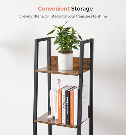 VASAGLE Bookshelf, 5-Tier Narrow Bookcase, Ladder Shelf | For Home Office, Living Room, Bedroom, Kitchen, Rustic Brown and Matte Black, BARNET Collection ULLS109B01 - color: Rustic Brown + Ink Black, size: 5 Tiers (13.3"W), style: With back panels