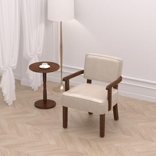 FAGAGA Faux Leather Accent Chair, Mid-Century Armchair with Wood Frame | Upholstered Living Room Chair, Comfy Reading Chair for Bedroom, Waiting Room, Home Office, Easy Assembly, Beige - color: Faux Leather Beige, size: One Chair