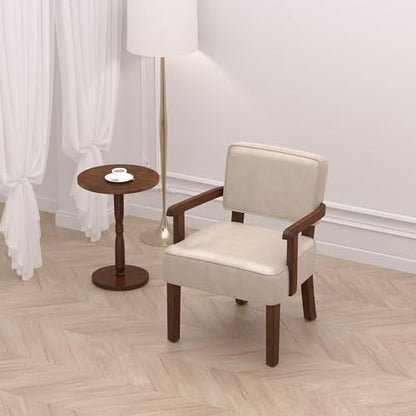 FAGAGA Faux Leather Accent Chair, Mid-Century Armchair with Wood Frame | Upholstered Living Room Chair, Comfy Reading Chair for Bedroom, Waiting Room, Home Office, Easy Assembly, Beige - color: Faux Leather Beige, size: One Chair