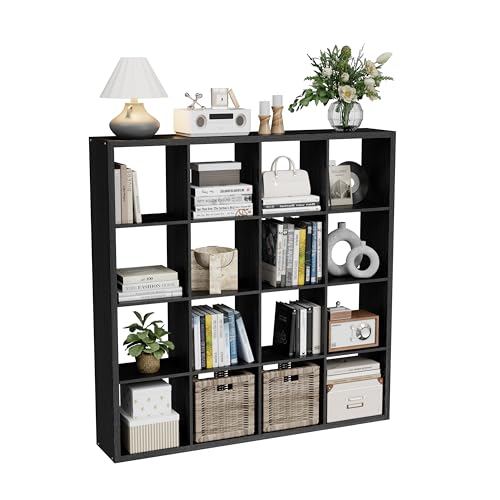 VDNEND Cube Storage Organizer Bookcase, Decorative 11 inch Open Back Cubical Shelf with Thickened Border, Display Bookshelf for Living Room, Home Office, Sturdy Room (Black, 16 Cube) - color: Black, size: 16 Cube,standard