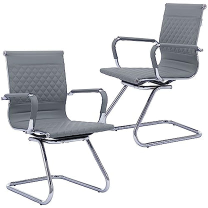 BESTANO Office Guest Chairs Reception Chairs Waiting Room Chairs Set of 2 Conference Room Chair with Mid Back, Modern PU Leather Desk Chair, Grey - color: Grey