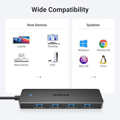 UGREEN USB 3.0 Hub, 4 Ports USB A Splitter Ultra-Slim USB Expander for Mouse, Keyboard, Flash Drive, U Disk, Printer Compatible with Laptop, Desktop PC, Xbox, PS5, and More 3.3FT - size: ['3.3 feet'], style: USB-A