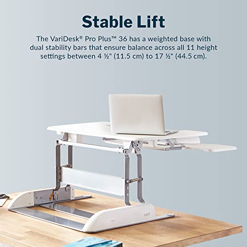 Vari Varidesk Pro Plus 36 Standing Desk Converter – 11 Height Settings + Spring Lift, 2 Tier Design, Keyboard Tray, Fits Desktops 36” Wide x 26.5" Deep – Delivers Fully Assembled (White) - color: White