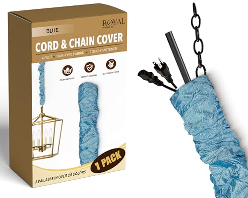 Royal Designs, Inc. Cord & Chain Cover 4 ft Silk Type Fabric, Chandelier Pendant Lighting Chain & Cable Management, Touch Fastener, Blue - 1 Pack - color: Blue, size: 1 Pack
