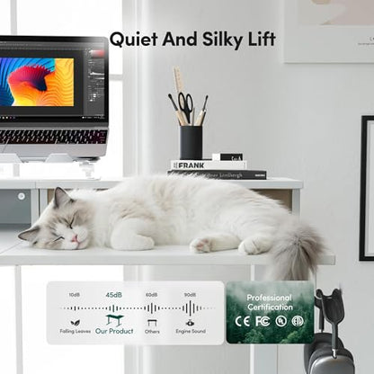 FEZIBO L Shaped Electric Standing Desk, 63x48 inch Large with Drawers | Reversible Tabletop, 2 Memory Height Settings | Home Office & Gaming Height-Adjustable Table, Warm White（2 Packages） - color: Warm White, size: 63"x48"