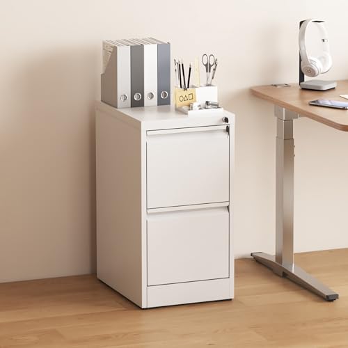 2 Drawer File Cabinet with Lock, Vertical Filing Cabinets for Home Office, Metal Storage Cabinets, Heavy Duty File Cabinet for Letter/Legal/A4/F4 Size Amsseble Required, White - color: White, size: 2 Drawers-Letter/Legal/A4/F4