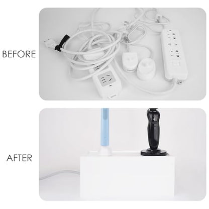 Linkidea Bathroom Cable Organizer Box for Electric Toothbrush & Razor Chargers, Cord Hider Storage Case, Countertop Clutter-Free Vanity Organizer (White)