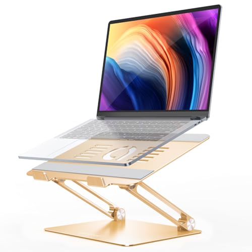 Lamicall Adjustable Laptop Stand for Desk for MacBook Air Pro HP 10-17.3'' | Aluminum Computer Notebook Holder, Portable Laptop Riser, Foldable Ergonomic Office Desk Accessories for Dell XPS Gold - color: 5-Gold