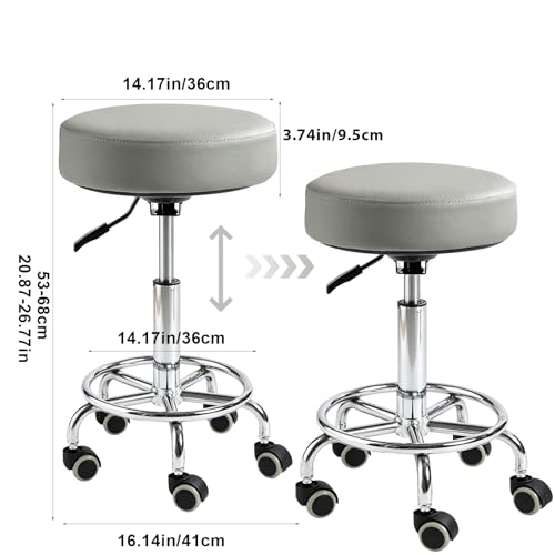 500lb heavy-duty Rolling Stool with Wheels,9.5cm thick Comfort cushion - color: Grey
