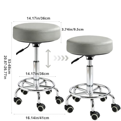 500lb heavy-duty Rolling Stool with Wheels,9.5cm thick Comfort cushion - color: Grey