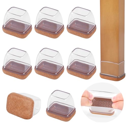 8PCS Small Rectangular Chair Leg Floor Protectors with Felt Pads, Clear | Rectangle Silicone Chair Leg Caps for Hardwood Floors, Chair Leg Covers to Protect Floors, Fit Length 0.9-1.3" Width 0.6-0.8" - color: Clear-8pcs, size: S(Fit:W 0.6"-0.8",L 0.9"-1.3