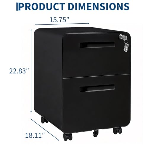 Garvee Mobile File Cabinet with Lock, 2 Drawer File Cabinet with Lock | 2 Drawer Under Desk Metal Rolling Filing Cabinets for Home Office Legal/Letter File Folders, Fully Assembled - color: Black Color