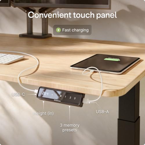 Desktronic Height Adjustable Standing Desk Frame — Ergonomic Sit Stand Desk Frame, Electric Dual Motor, USB & USB-C Charging, Wobble-Free, Touchscreen, 3 Memory Presets, Anti-Collision - color: Black