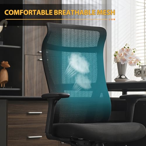 Qulomvs Mesh Ergonomic Office Chair Home Office Desk Chair with Headrest Height Adjustable Computer Executive Desk Chair with Wheels 360 Swivel Task Chair - color: Black