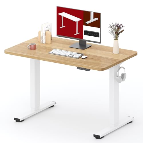 SANODESK 40''x24'' Height Adjustable Electric Standing Desk for Home Office | Sit Stand Desk with Splice Board for Home Office, Ergonomic Computer Workstation, Study & Gaming, White Frame/Maple Top - color: White Frame+ Maple Top, size: 40x24