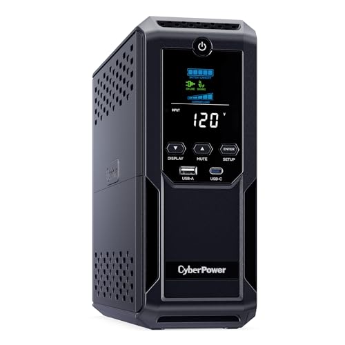 CyberPower CP1350AVRLCD3 Intelligent LCD UPS Battery Backup | 1350VA/815W, 12 Outlets, 2 USB Ports, AVR, Mini Tower, UL Certified - size: 1350VA