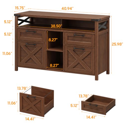Halitaa File Cabinet with Open Storage Shelf for Home Office, Walnut - color: Walnut, size: 4 Drawers