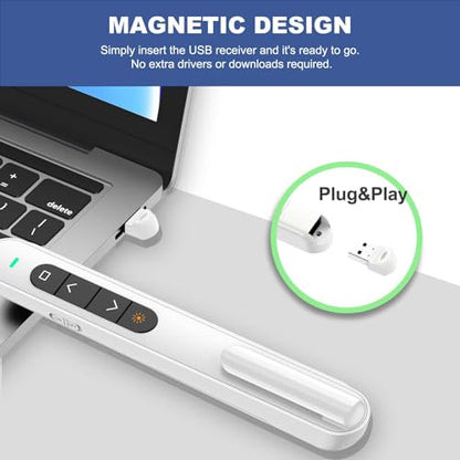 QUI Presentation Clicker with Volume Control, Wireless Presenter Remote | Plug & Play 2.4GHz USB Slide Advancer Compatible with Mac/Windows, Works with PowerPoint, Keynote, and Google Slides - color: White, size: S