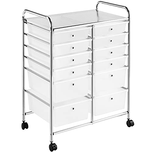 Yaheetech 12-Drawer Rolling Storage Cart on Wheels, Craft Organizer, White - color: White, style: 12 Drawers