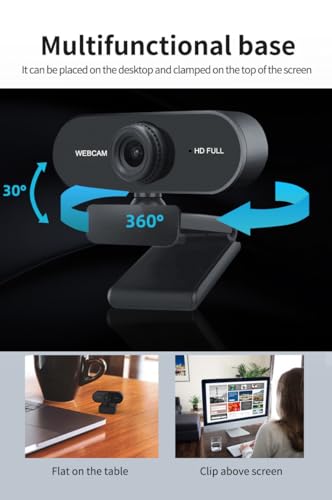 USB 1080P HD Webcam with Built-in Microphone, Rotatable Tripod, Wide-Angle Lens,Privacy Cover, Auto Light Correction, Plug & Play USB-A Webcam for Laptop, Desktop, PC, Streaming-Black