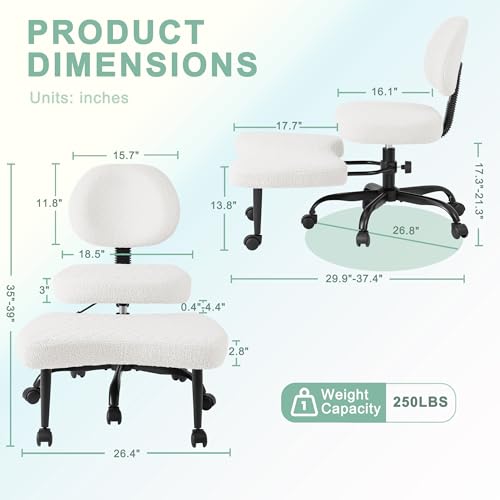 GUNJI Ergonomic Criss Cross Legged Office Chair, 360° Swivel Meditation Kneeling Chair with Wheels, ADHD Chair with Footrest, Lumbar Support, Wider Height Adjustable Seat (White, Faux Leather) - color: White