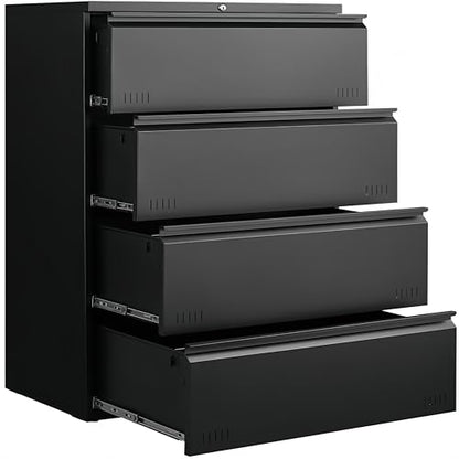 Approgreent Lateral 4 Drawer File Cabient with Lock, Metal Filing Cabinets for Home Office, Heavty Duty Office Storage Cabinet for A4/Letter/Legal (Matte Black) - color: 18-l Black