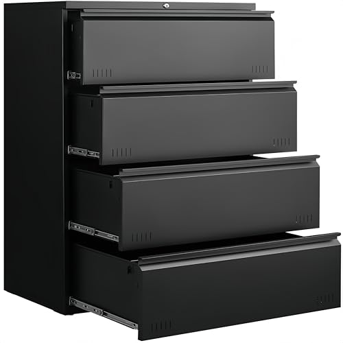 Approgreent Lateral 4 Drawer File Cabient with Lock, Metal Filing Cabinets for Home Office, Heavty Duty Office Storage Cabinet for A4/Letter/Legal (Matte Black) - color: 18-l Black