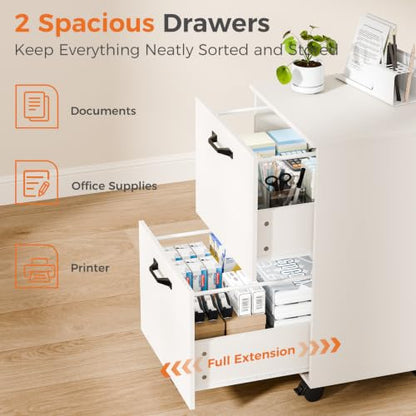 Sweetcrispy 2-Drawer Rolling File Cabinet, Under Desk Storage, White