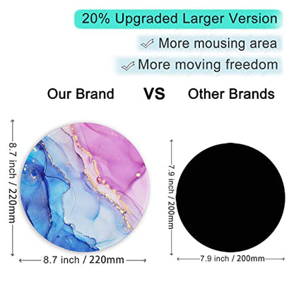 ITNRSIIET Round Mouse Pad with Stitched Edge Premium-Textured Waterproof Non-Slip Rubber Base Desktop Protection Mat Diameter 8.7 inches, Blue Purple Marble Art - color: Blue Purple Marble Art