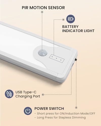 Pak 8 Inch LED Motion Sensor Under Cabinet Closet Light 5 Pack Rechargeable