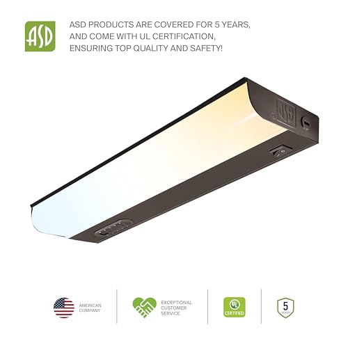 ASD LED Under Cabinet Lighting Hardwired, 12 Inch 5W 2700K-5000K Selectable, 442LM, CRI90+, Direct Wire Linkable Under Counter Lights for Kitchen, Dimmable Under Cabinet Lights, Bronze, UL Certified - color: 12 Inch Bronze, size: 1 Pack