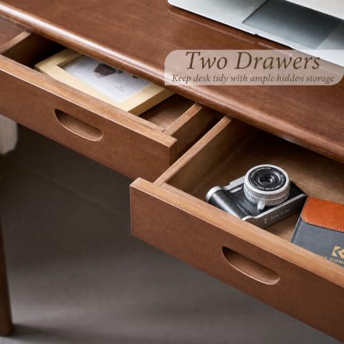47" Solid Wood Desk with Drawers, Small Writing Desk & Wooden Computer Desk - size: 47inch