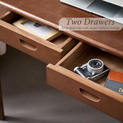47" Solid Wood Desk with Drawers, Small Writing Desk & Wooden Computer Desk - size: 47inch