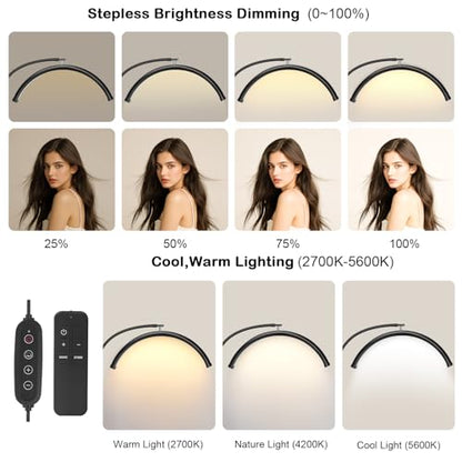 Half Moon Lash Light with 4X Magnifier for Eyelash Extensions - Professional LED Lamp for Eyetech,Tattoo Artists, Estheticians | Dimmable Cool/Warm Lighting & Brightness | Shadow-Free Design (Remote) - color: Black