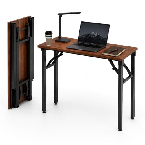 Small Folding Computer Desk – Portable 35.8 Inch Foldable Laptop Table, No-Assembly, Collapsible and Compact for Easy Storage, Lightweight for Small Spaces, Craft and Study Use, Dark Walnut - color: Dark Walnut, size: 35.8 X 15.7 Inch, style: NO Power Out