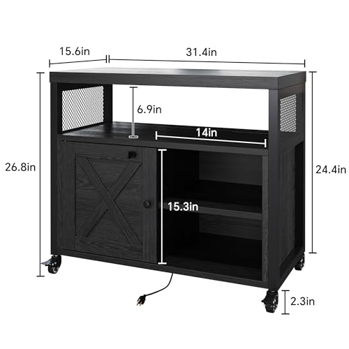 FUSUNBAO Farmhouse Printer Stand with Storage, Rolling Printer Cabinet with Shelves, Charge Station, Wheels, and File Cabinet for Home Office Storage (Black) - color: Black