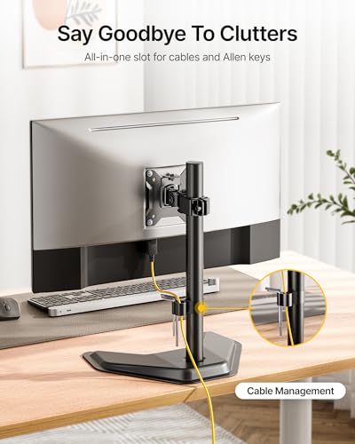 monTEK Freestanding Single Monitor Stand for 17-32" Screens, 22 lbs | Solid V-shaped base, single-screen full-motion arms, height adjustment, tilt, swivel, rotation and VESA 75/100 - size: Single Monitor