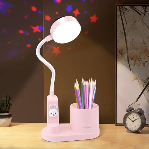 Pink Desk Lamp for Home Office, Touch Small Table Light for Kids - color: Pink-Star Projection