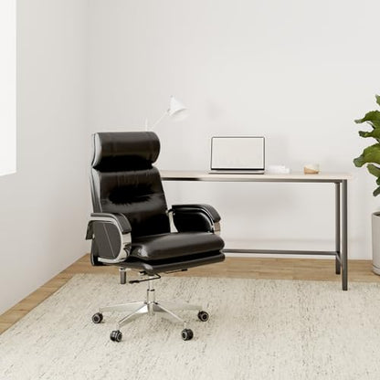 Genuine Leather Modern Executive Chair High-Back Support 90 to 150 Degrees Tilt and Upholstered Home Desk Chair with Base 360LB Capacity Swivel Computer Office Chair (Black) - color: Black