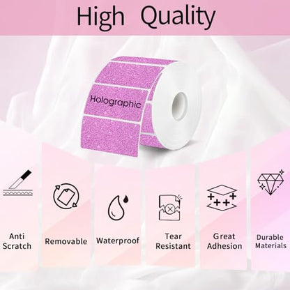 3x2 Inch Holographic Thermal Labels, Glitter Pink Thermal Sticker Labels, Waterproof Thermal Printer Stickers for Price, Barcode, Name, Custom Logo Design, 200 Pcs/Roll - color: Holographic Pink, size: 2*3 inch/1 roll