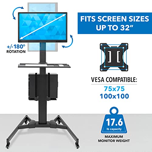 Mount-It! Computer Cart Mobile Desk Workstation with Monitor Mount for Screen up to 32", Rolling Computer Desk PC Cart, Keyboard & Mouse Tray, Rolling Stand with Adjustable CPU Holder, 63.5" Tall - style: 1 Monitor