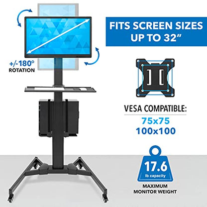 Mount-It! Computer Cart Mobile Desk Workstation with Monitor Mount for Screen up to 32", Rolling Computer Desk PC Cart, Keyboard & Mouse Tray, Rolling Stand with Adjustable CPU Holder, 63.5" Tall - style: 1 Monitor
