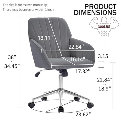 YITAI Velvet Office Desk Armchairs with Silver Base and Wheels,Modern Height Adjustable 360 Degree Swivel Upholstered Vanity Chairs for Living/Room Bedroom/Study,Gray - color: Silver Gray