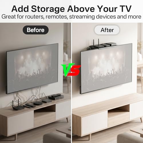 13 Inch Wide Platform TV Top Shelf for Cable Box, Adjustable Shelf for Top of TV with Remote Holder & Anti-Slip Legs, Flat Screen TV Top Shelf for Streaming Devices, Router, Media Box, Game Console