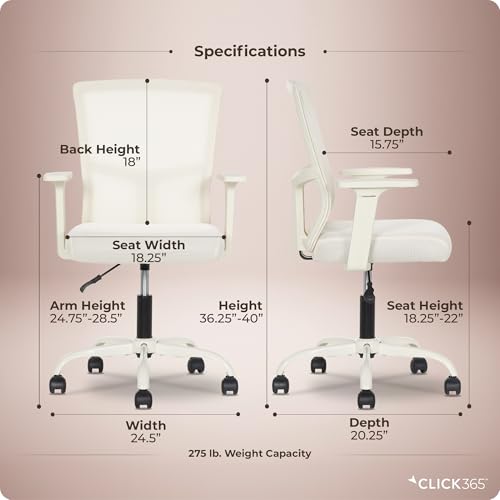 Click365 Ergonomic Office Chair with Lumbar Support, Mid-Back Mesh Chair - color: M120/Cream